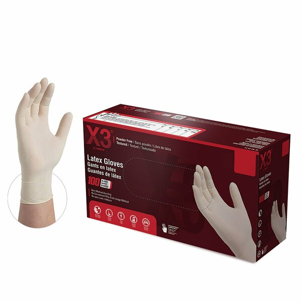 X3 LX3, Latex Disposable Gloves, 3 mil Palm, Latex, Powder-Free, M, 1000 PK, Ivory LX344100
